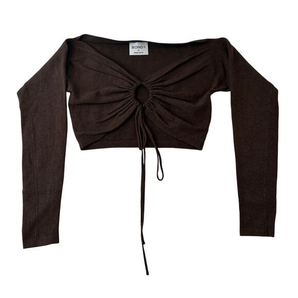 BONDI women's Cropped Long Sleeve Key Hole Detail Top Size Medium - Picture 1 of 2